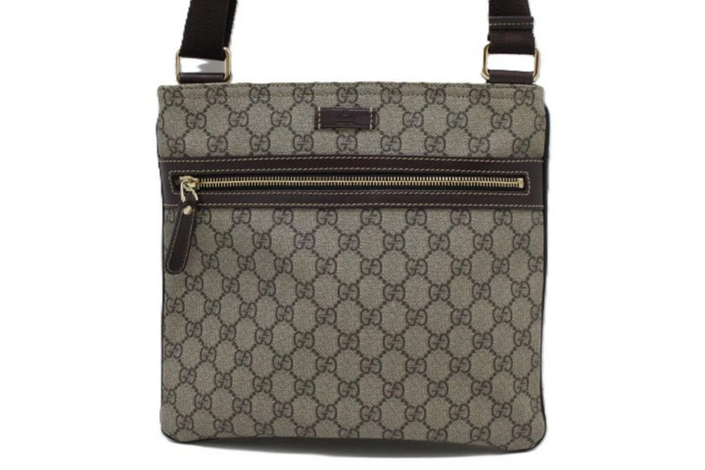Gucci GG Supreme Hobo Bag Dark Brown Beige Cream Leather Shoulder